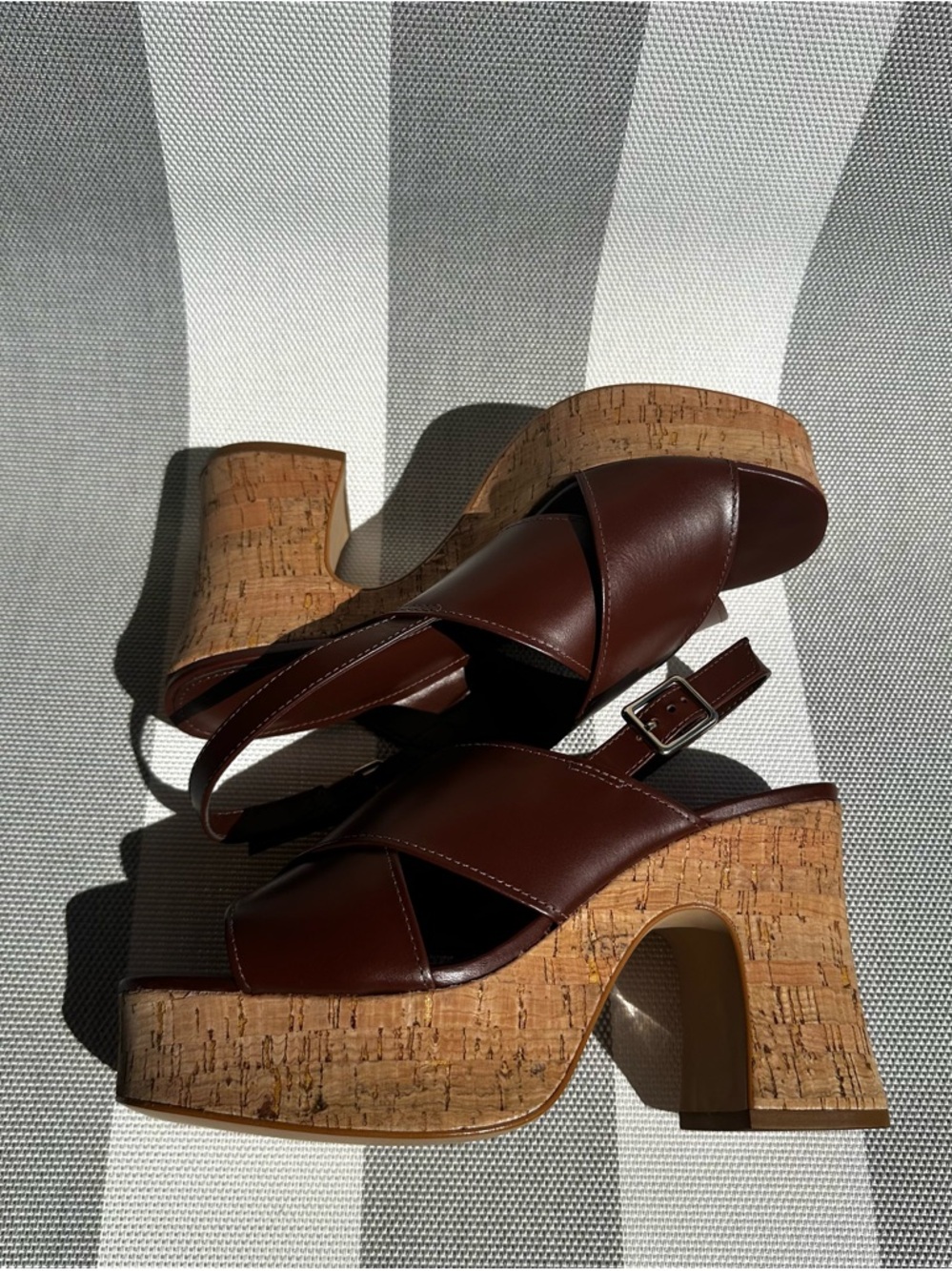 Anthropologie Brown Platform Sandals Cork Heel Slingback SZ 7-7.5 EU 38 NIB - Picture 3 of 10